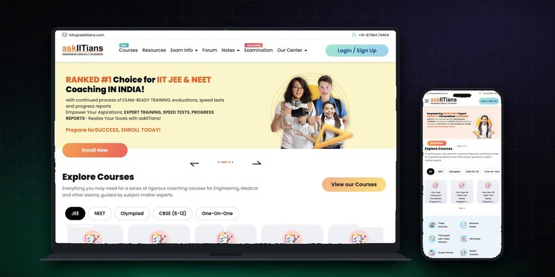 askIITians homepage on desktop and mobile