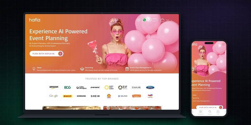 Hafla homepage on desktop and mobile