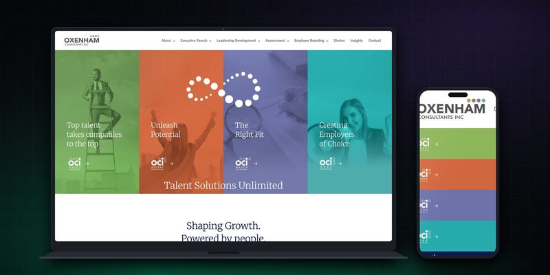 Oxenham homepage on desktop and mobile