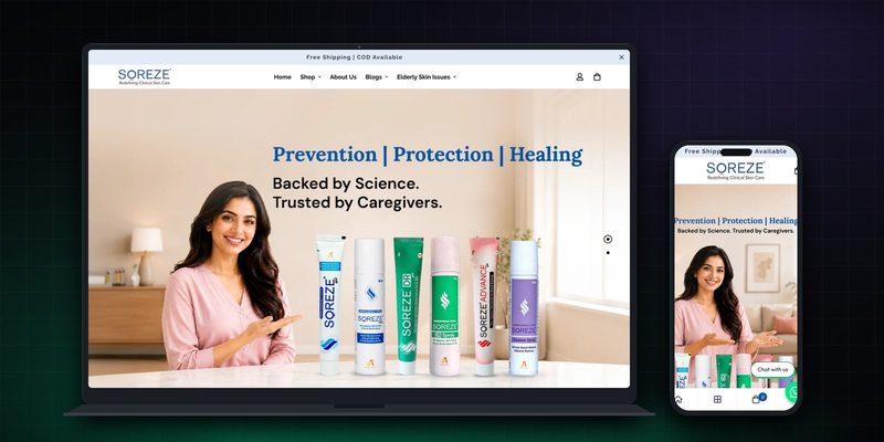 Soreze Care homepage on desktop and mobile