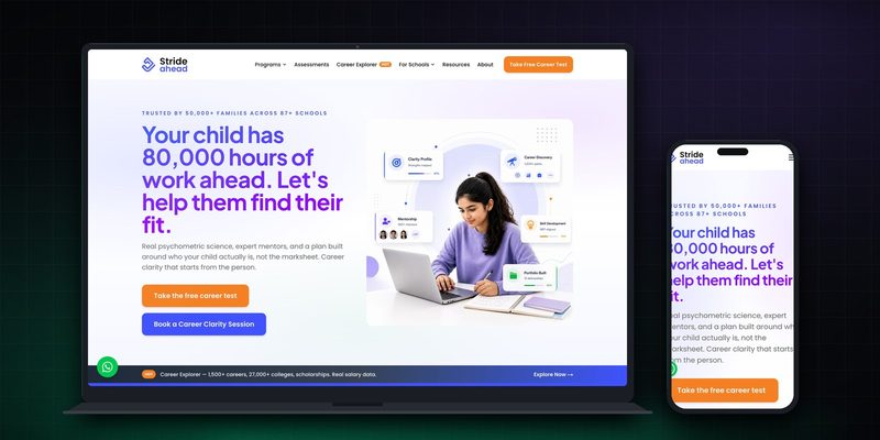 Stride Ahead homepage on desktop and mobile