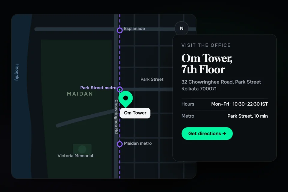 Map of Om Tower on Chowringhee Road, near Park Street metro