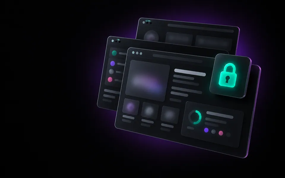 Blurred client dashboards behind a lock