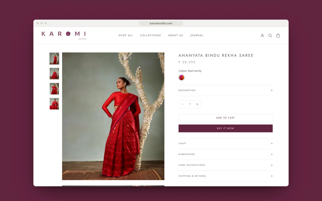 Karomi Crafts homepage on desktop and mobile