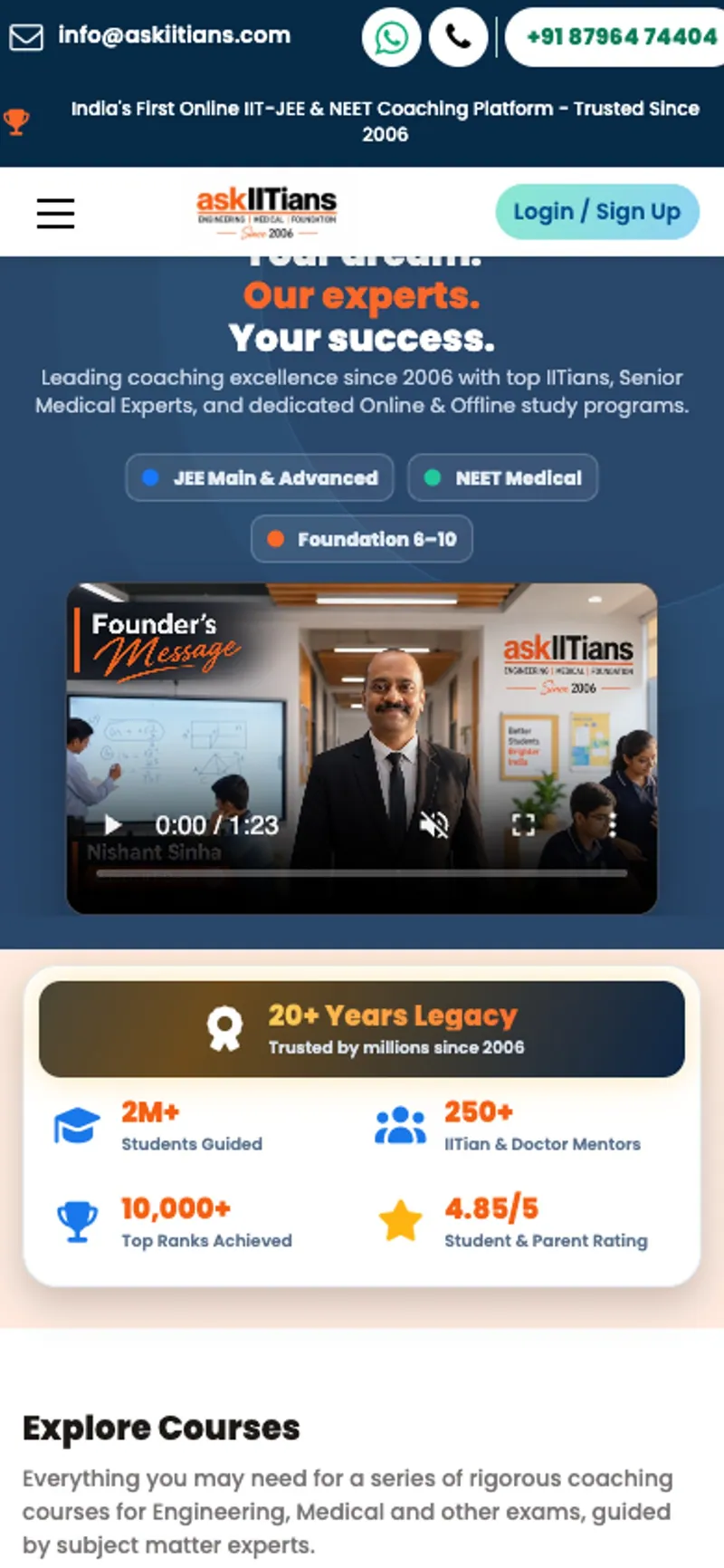 askIITians homepage on desktop and mobile