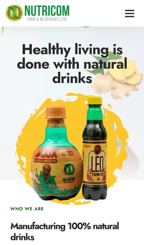 Nutricom Uganda homepage on desktop and mobile